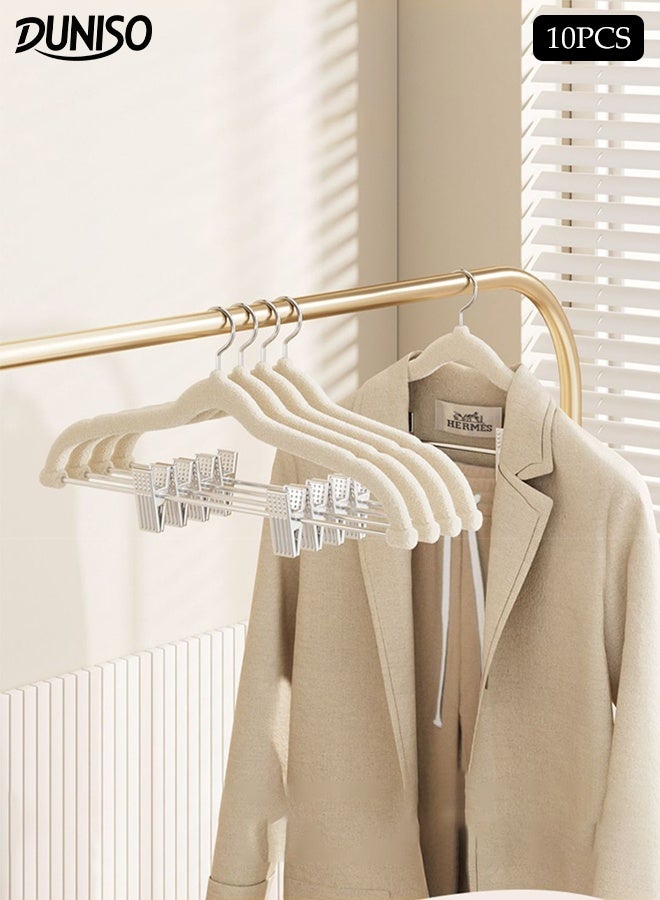 DUNISO 10pcs Flocking Clothes Hangers with Clips 360°Swivel Hook Non-slip Felt Trousers Hangers with Non-Slip Notches Non Marking Clothes Hanger Set Space-Saving Clothes Hangers for Shirts, Pants, Dresses, Skirts, Coats - Image 1