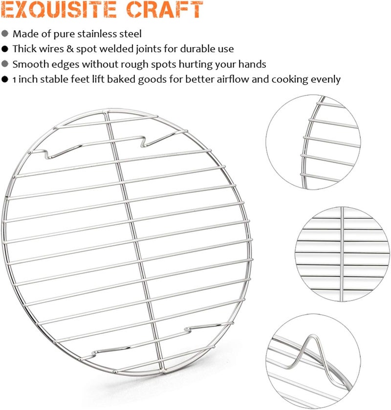E-far 10½ Inch Round Cooling Cooking Racks, Stainless Steel Round Steaming Baking Rack Set of 2, Multi-Purpose for Canning Air Fryer Instant Pot Pressure Cooker, Dishwasher Safe - Image 3