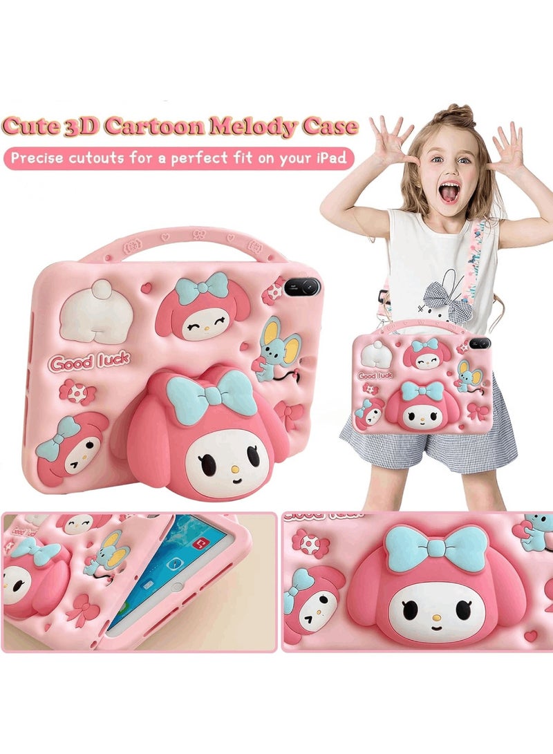 Aookay Compatible with Huawei MatePad SE 11 Inch 2024 Kids Case, Shockproof Silicone Cartoon Melody Cover with Handle Stand, Shoulder Strap (Pink)  - Image 3