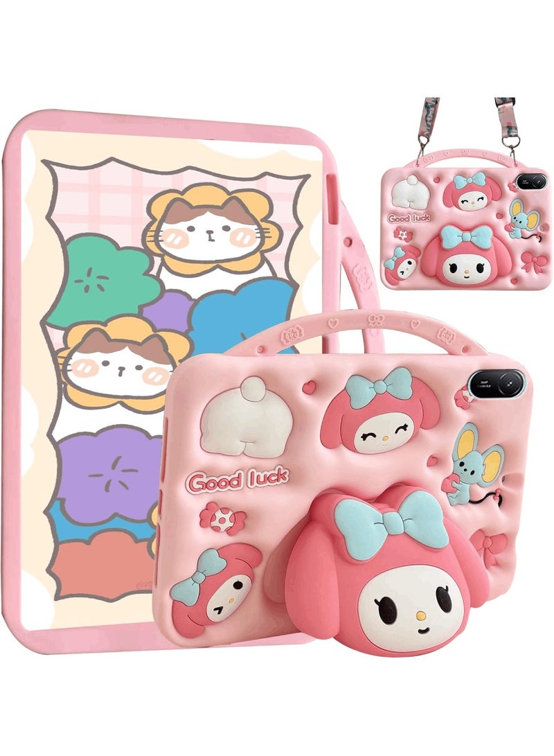 Aookay Compatible with Huawei MatePad SE 11 Inch 2024 Kids Case, Shockproof Silicone Cartoon Melody Cover with Handle Stand, Shoulder Strap (Pink)  - Image 1