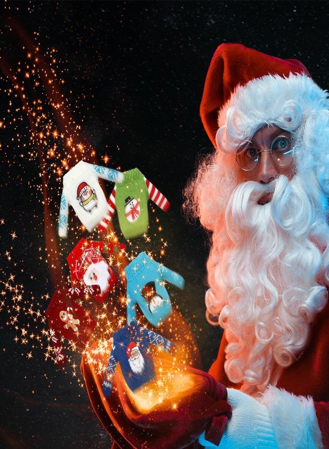 Aoriher مجموعة ملحقات عيد الميلاد Aoriher 6 قطع ملحقات الملابس مجموعة سترة ملابس محبوكة طباعة شجرة عيد الميلاد إلك وثلج (رجل الثلج) - Image 5