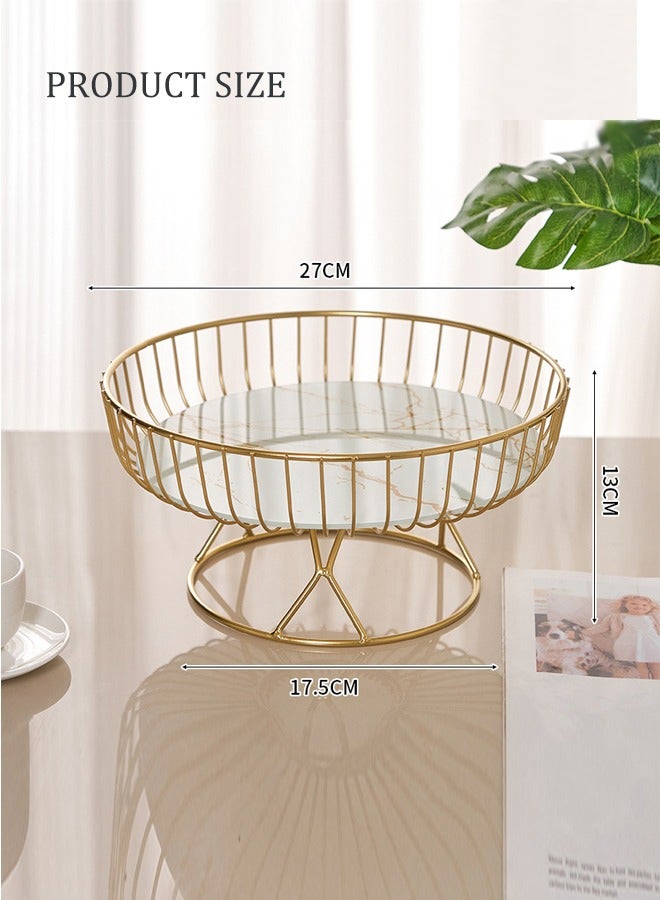 Aikenn Fruit Basket Household Fruit Plate Marble Texture Fruit Plate Snack Basket Luxury Cake Dessert Plate Storage Fruit Plate Creative Fruit Salad Bowl Home Decorative Fruit Stand Suitable For Living Room Kitchen Party (White) - Image 2