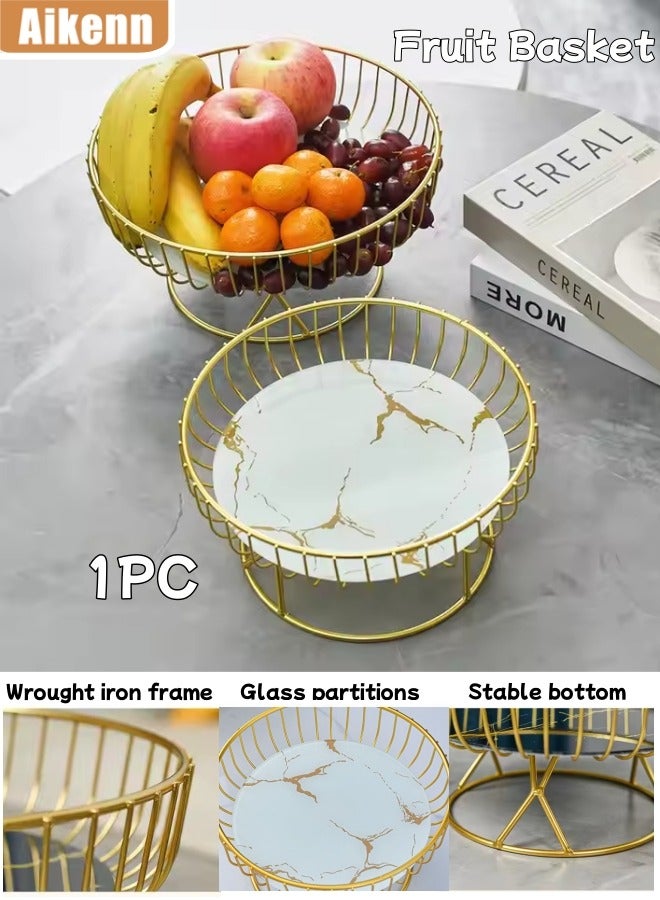 Aikenn Fruit Basket Household Fruit Plate Marble Texture Fruit Plate Snack Basket Luxury Cake Dessert Plate Storage Fruit Plate Creative Fruit Salad Bowl Home Decorative Fruit Stand Suitable For Living Room Kitchen Party (White) - Image 1