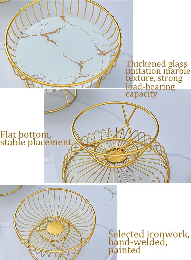 Aikenn Fruit Basket Household Fruit Plate Marble Texture Fruit Plate Snack Basket Luxury Cake Dessert Plate Storage Fruit Plate Creative Fruit Salad Bowl Home Decorative Fruit Stand Suitable For Living Room Kitchen Party (White) - Image 3