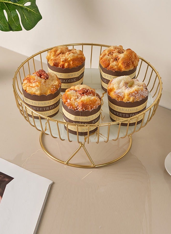 Aikenn Fruit Basket Household Fruit Plate Marble Texture Fruit Plate Snack Basket Luxury Cake Dessert Plate Storage Fruit Plate Creative Fruit Salad Bowl Home Decorative Fruit Stand Suitable For Living Room Kitchen Party (White) - Image 4