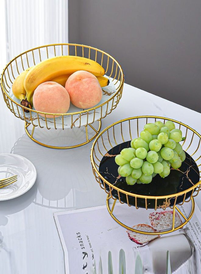 Aikenn Fruit Basket Household Fruit Plate Marble Texture Fruit Plate Snack Basket Luxury Cake Dessert Plate Storage Fruit Plate Creative Fruit Salad Bowl Home Decorative Fruit Stand Suitable For Living Room Kitchen Party (White) - Image 5
