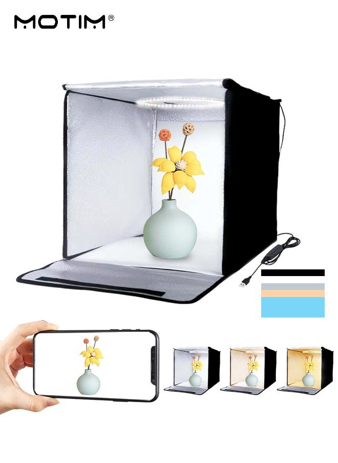 Motim 15.8 inch/40cm Foldable Photography LED Light Box & Light Tent 5500K, Dimmable Light, USB Studio Shooting Tent Box with 3 Modes, 5 Color Backdrops  - Image 1