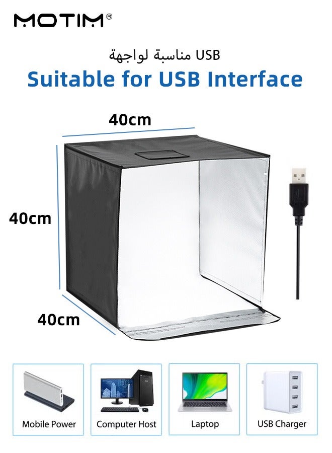 40cm/15.8 inch Foldable Photography LED Photo Studio Box & Light box  5500K, Dimmable Light, USB Studio Shooting Tent Box Kit with 3 Modes, 5 Color Backdrops