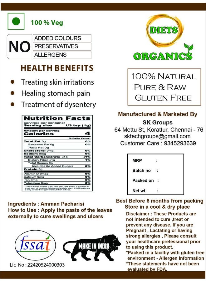 DIETS ORGANICS Amman Pacharisi Powder l Euphorbia Hirta Powder -100Gms - Image 5