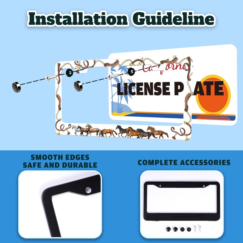 TINALUIN Horse License Plate Frame Horse Running Animal Stainless Steel License Plate Holder for Front and Rear Car Tags Funny for Car Decoration Accessories with Screws 6.3 X 12.2 in for Women Men - Image 4