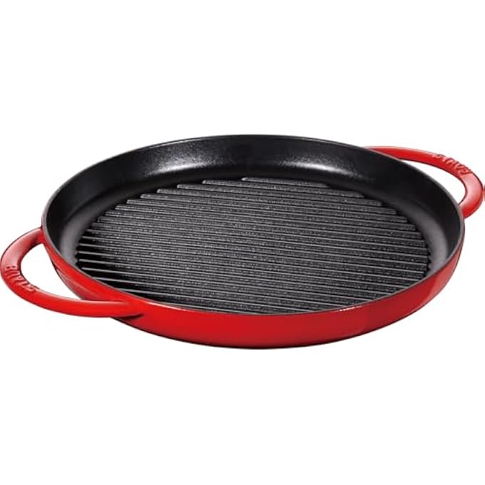 STAUB Pure Grill Pan 30Cm Cherry Cast Iron Material Black Matt Enamel Interior High Grilling Stripes For All Hob Types Incl Induction Ovensafe Made In France - Image 1