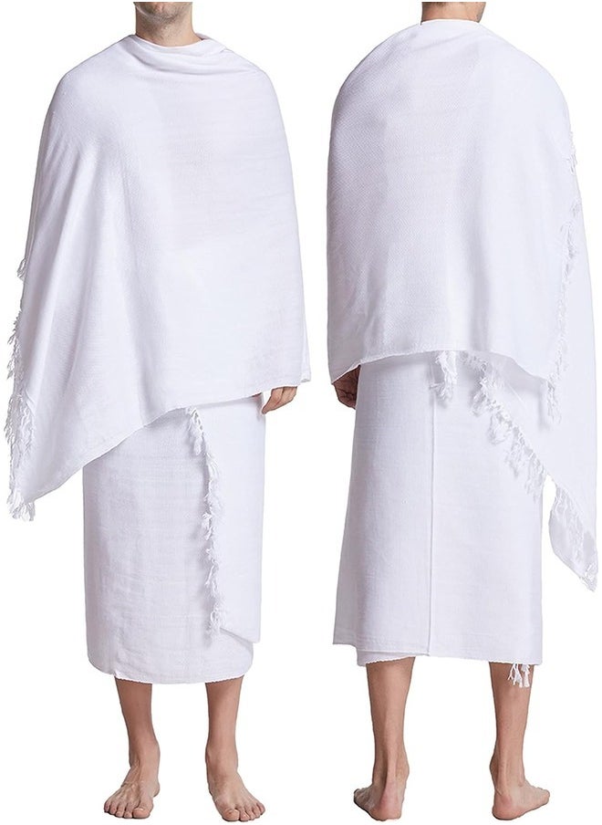 MYK Ihram for Men for Hajj and Umrah - 2 Towels(top and Bottom) 43X86 inch New Dry Fast Microfiber Woven Technology  - Image 1