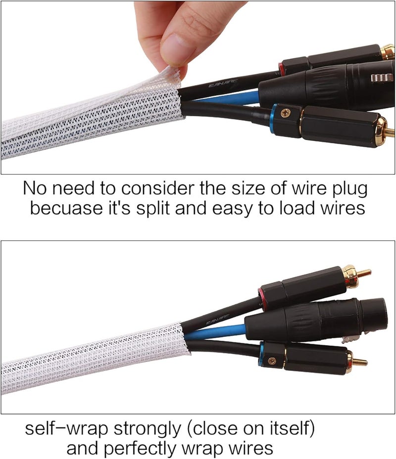Alex Tech 19mm-3.1m Self-Closing Cable Sleeve Cord Cover Cable Hider Cable Organizer Cable Management for Computer, Automobile - White - Image 2
