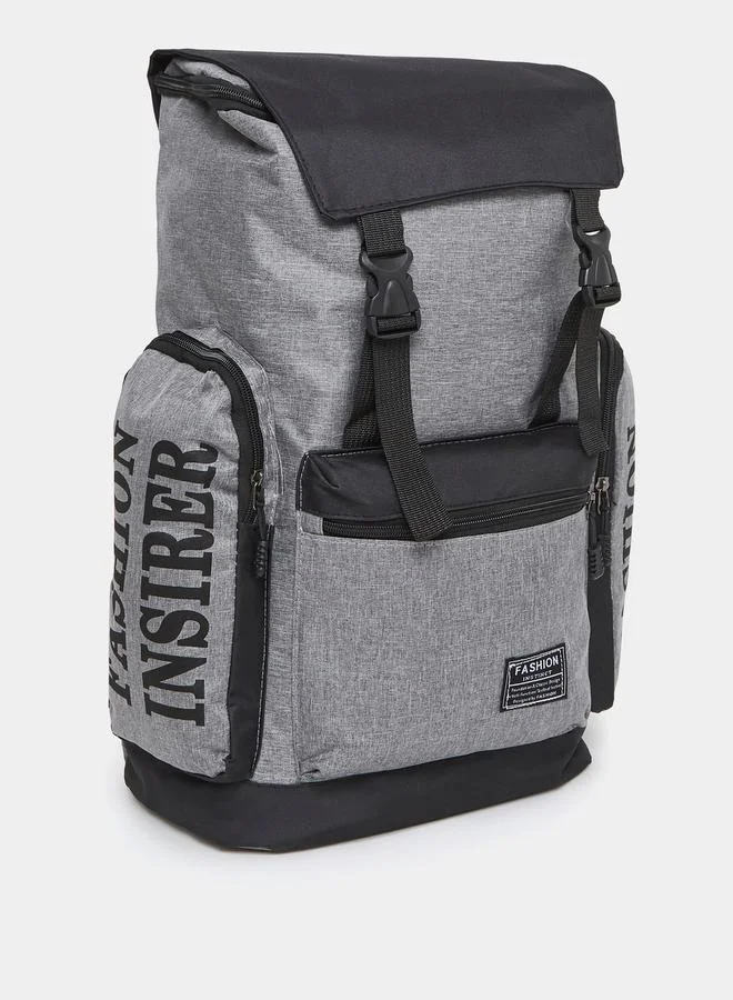 Styli Contrast Print Backpack with Buckle Closure