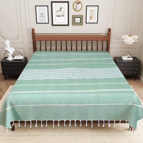 Värde Handmade Double Bedsheet 210 TC | Without Pillow Cover | Handloom Cotton Bedsheets for Double Bed | Double Bedsheet for Summer (Size 90X100 Inches, 7.5 x 8.3 Feet (Sea Green, Double Bed) - Image 2