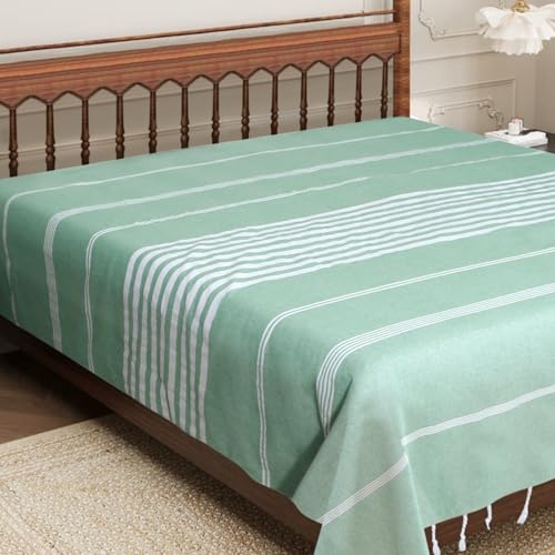 Värde Handmade Double Bedsheet 210 TC | Without Pillow Cover | Handloom Cotton Bedsheets for Double Bed | Double Bedsheet for Summer (Size 90X100 Inches, 7.5 x 8.3 Feet (Sea Green, Double Bed) - Image 1