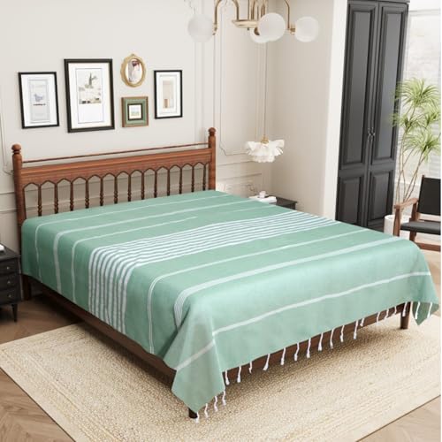 Värde Handmade Double Bedsheet 210 TC | Without Pillow Cover | Handloom Cotton Bedsheets for Double Bed | Double Bedsheet for Summer (Size 90X100 Inches, 7.5 x 8.3 Feet (Sea Green, Double Bed) - Image 3