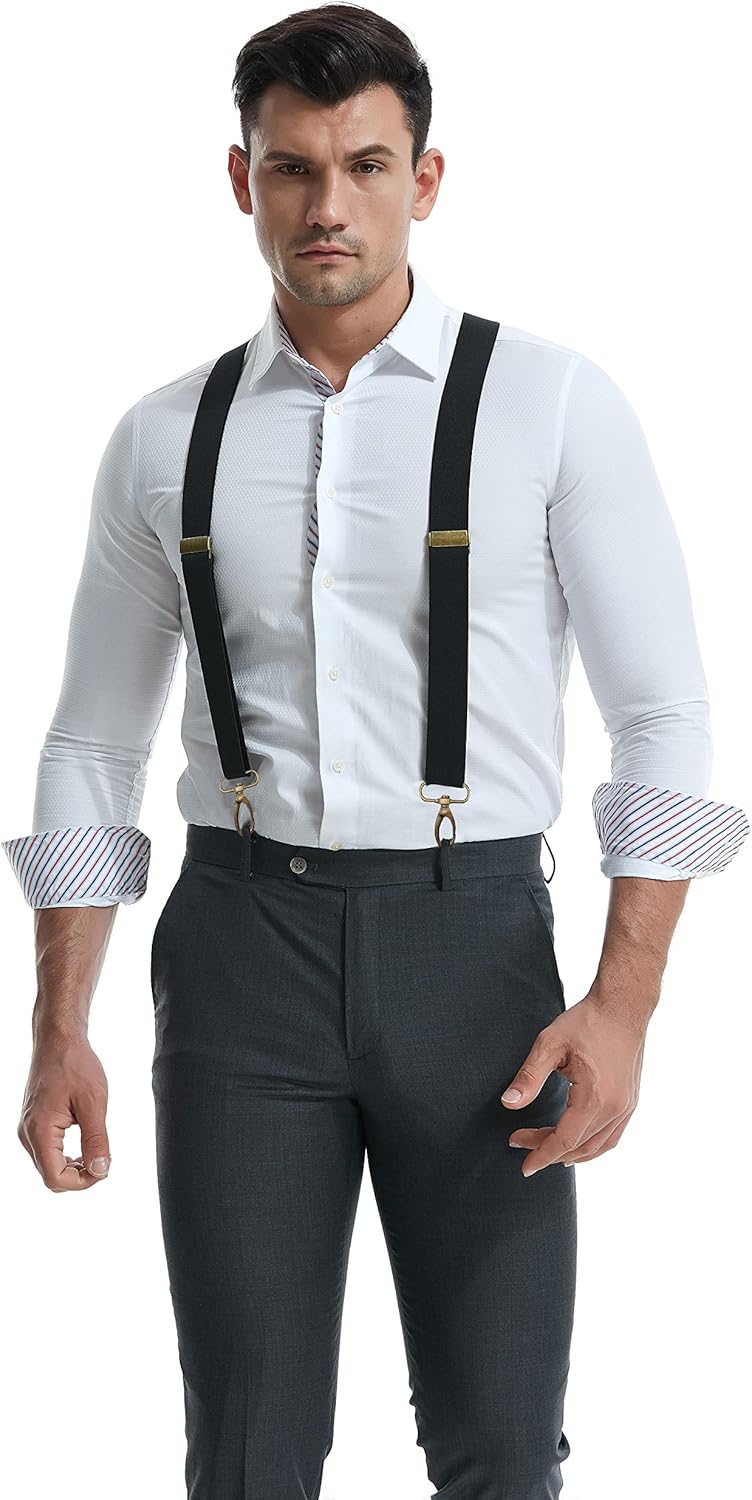 MENDENG Store Suspenders for Men Heavy Duty Swivel Hooks Retro X-Back Adjustable Brace - Image 3