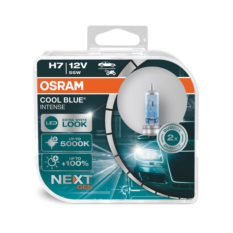 Osram OSRAM COOL BLUE INTENSE H7, +100% more brightness, up to 5,000K, halogen headlight lamp, LED look, duo box (2 lamps), 64210CBN-HCB  - Image 1