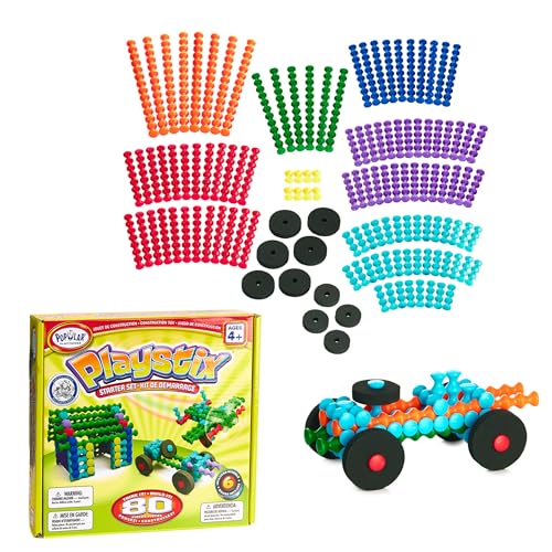 POPULAR PLAYTHINGS Playstix Starter Set Construction Toy Building Blocks 80 Piece Kit - Image 1