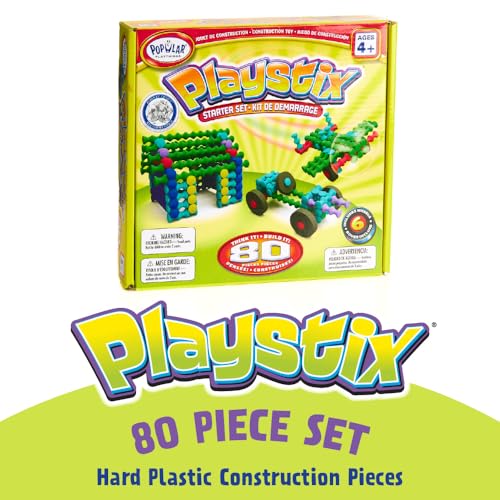 POPULAR PLAYTHINGS Playstix Starter Set Construction Toy Building Blocks 80 Piece Kit - Image 2