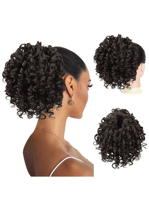 Drawstring Ponytail Afro Kinky Curly Ponytails For Black Women 6 Inch African American Ponytail Extensions Synthetic Hair With 2 Combs And Elastic Net (2)