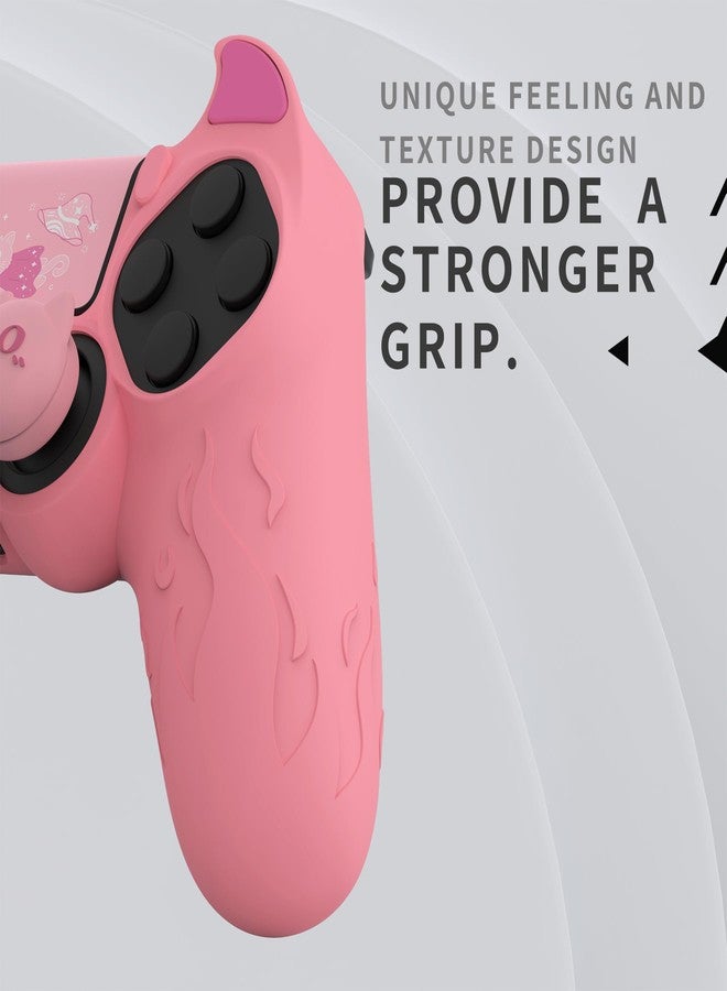 PlayVital Cute Demon Controller Skin for ps4 with Thumb Grips & Stickers, Kawaii Anti-Slip Silicone Cover Grip Protector for ps4 Slim/Pro Controller - Pink - Image 5