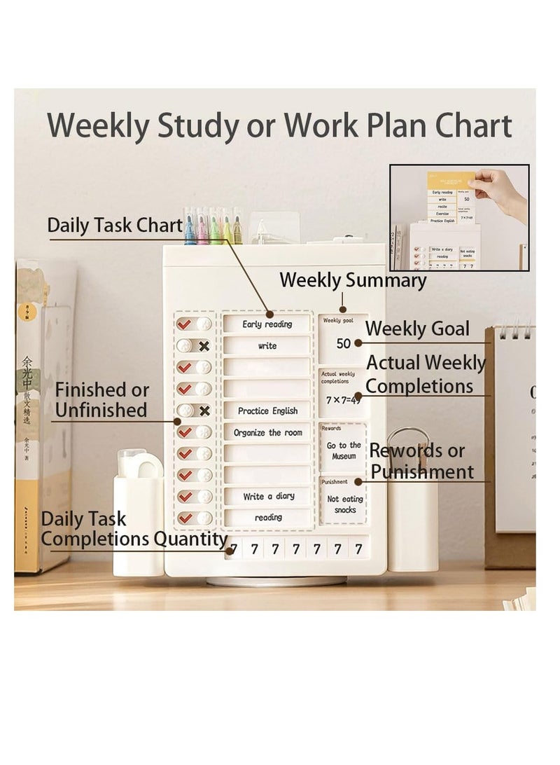Generic Pen Holder Rotating Pencil Holder With Erasable Pen & Study Plan Chart for Desk 360 Degree Rotatable Pencil Organizer with Chore Chart for School Pen Stand for Office Table Kids Stationery Accessories  - Image 3