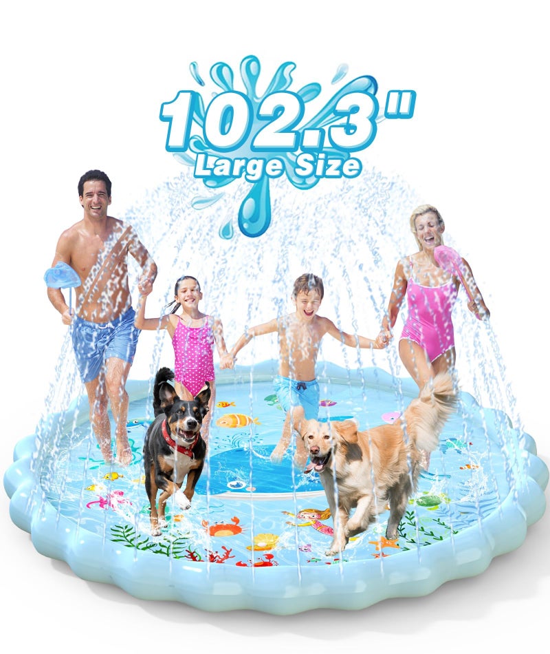 EPN Splash Pad, Extra Large Sprinkler Play Mat Fun for Kids, Thicker Summer Outdoor Water Toys Toddler Pool for 3-12 Years Old Children Boys & Girls (102.3") - Image 1