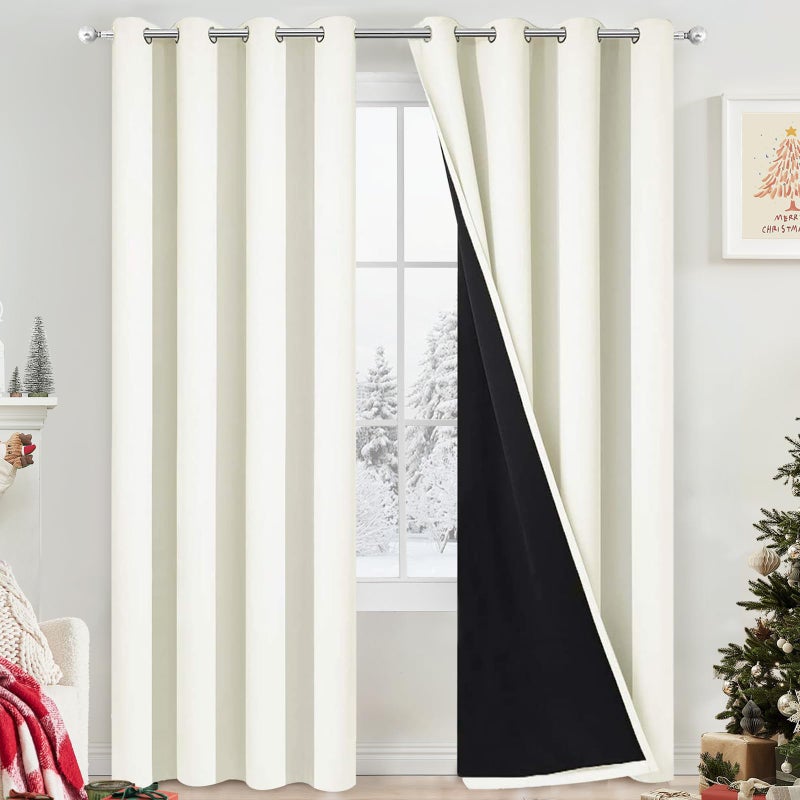 Yakamok 100 Cream Blackout Curtains for Bedroom Light Blocking Thermal Insulated Noise Reducing Blackout Drapes for Living Room52Wx84L 2 Panels