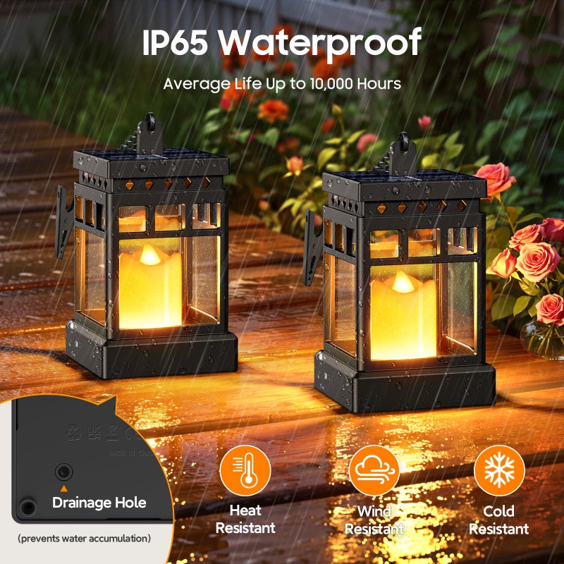 KOOPER Solar Lanterns Outdoor Waterproof, 2 Modes Hanging Solar Lantern with LED Realistic Flickering Flameless Candle, Candles Lanterns Lights Decorative for Outside Hanging Patio Yard Table Tree - Image 3