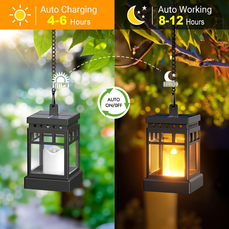 KOOPER Solar Lanterns Outdoor Waterproof, 2 Modes Hanging Solar Lantern with LED Realistic Flickering Flameless Candle, Candles Lanterns Lights Decorative for Outside Hanging Patio Yard Table Tree - Image 4