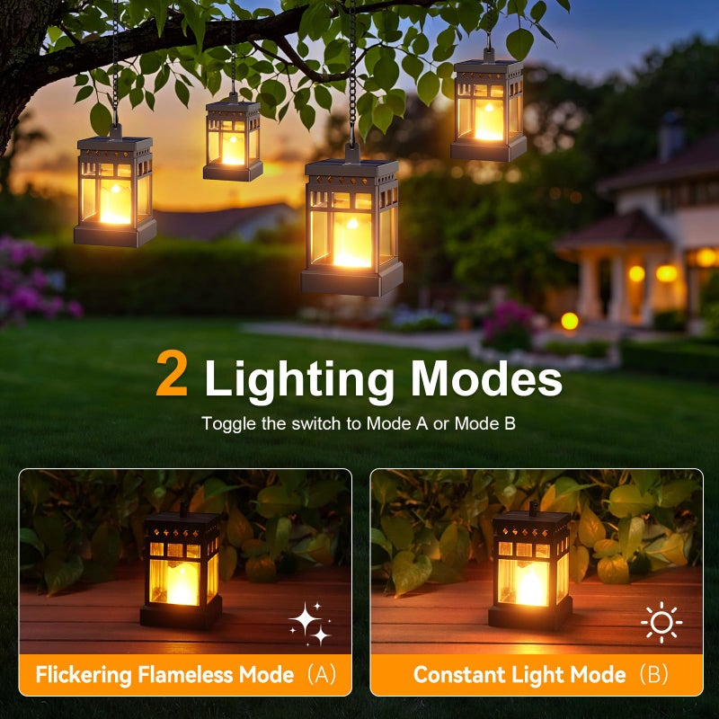 KOOPER Solar Lanterns Outdoor Waterproof, 2 Modes Hanging Solar Lantern with LED Realistic Flickering Flameless Candle, Candles Lanterns Lights Decorative for Outside Hanging Patio Yard Table Tree - Image 2