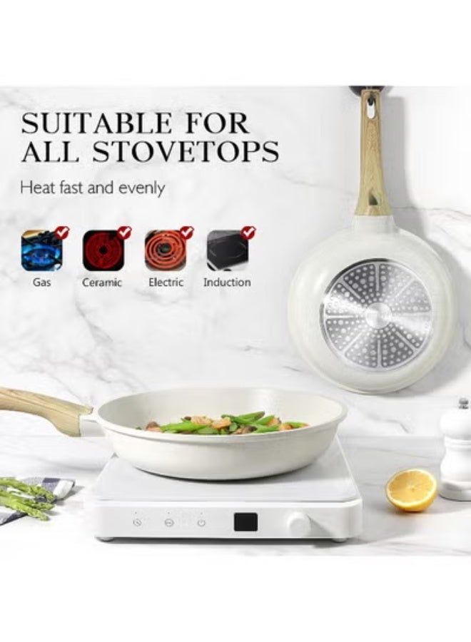 LEFAFA Nonstick Frying Pan Skillet with Lid, 28cm White Granite Non Stick Pans, Omelette Pan with Heat-Resistant Handle, Compatible with All Stovetops, Pfoa Free, Heat Resistant Handle, Induction Compatible - Image 5