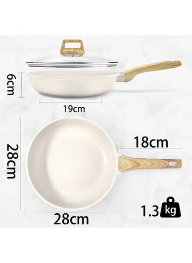 LEFAFA Nonstick Frying Pan Skillet with Lid, 28cm White Granite Non Stick Pans, Omelette Pan with Heat-Resistant Handle, Compatible with All Stovetops, Pfoa Free, Heat Resistant Handle, Induction Compatible - Image 3