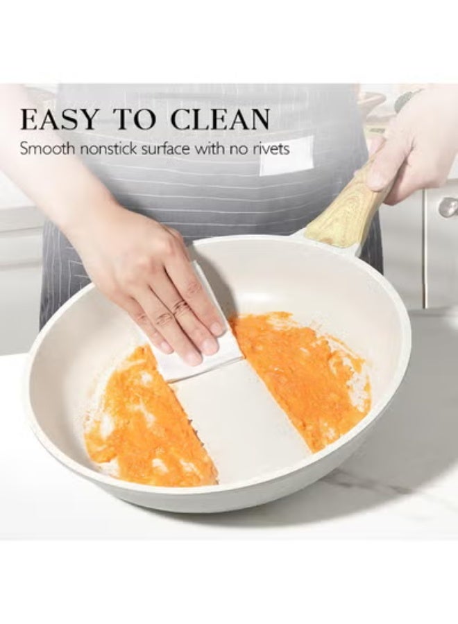 LEFAFA Nonstick Frying Pan Skillet with Lid, 28cm White Granite Non Stick Pans, Omelette Pan with Heat-Resistant Handle, Compatible with All Stovetops, Pfoa Free, Heat Resistant Handle, Induction Compatible - Image 4