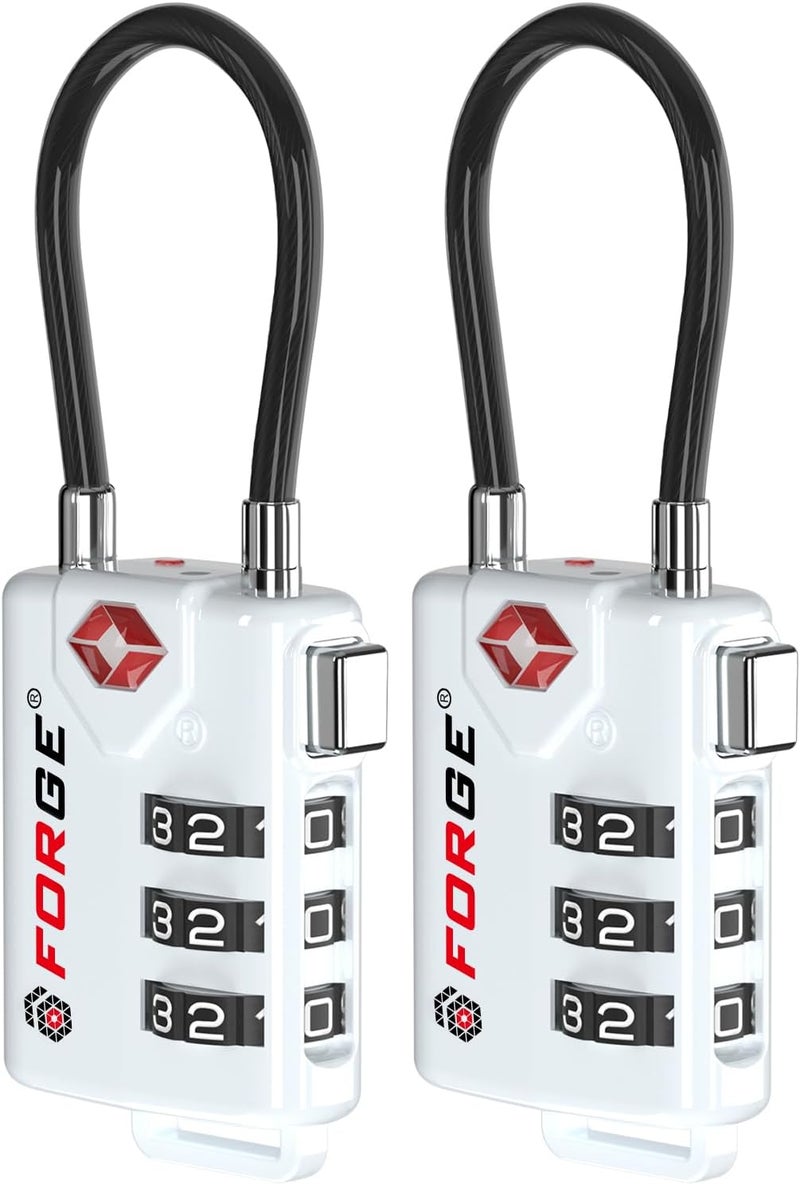 Forge TSA Approved Cable Luggage Locks, Re-settable Combination with Alloy Body(White 2 Locks) - Image 1