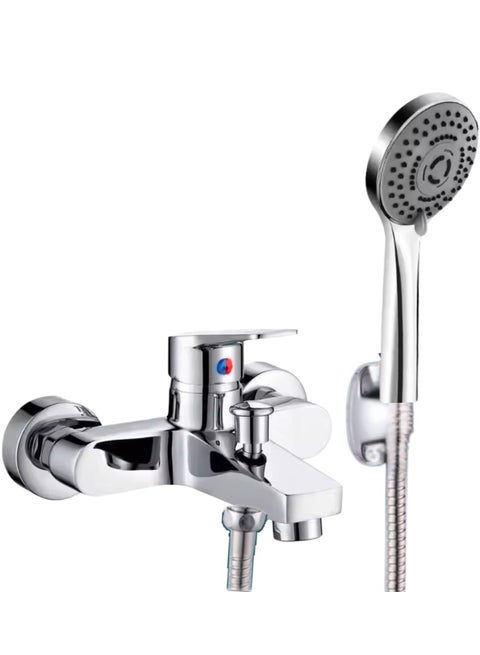 Shower head, Wall-Mounted Shower Mixer Tap with Handheld Shower Set – Bath Shower Mixer and Waterfall Tub Filler with Handheld Silver, Modern Chrome Finish – Rust-Resistant and Easy to Install – Ideal for Homes and Hotels, 1-Set Bathroom Shower Head Set Shower Faucet Set Silver(faucet+ water pipe+ shower head)