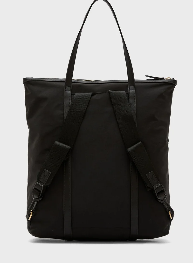 TOMMY HILFIGER Front Zip Double Strap Handle Tote