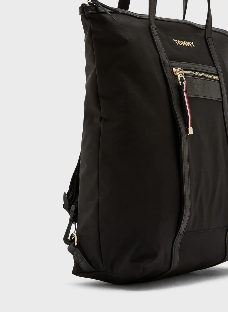 TOMMY HILFIGER Front Zip Double Strap Handle Tote