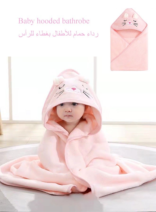 Baby Bath Towel, Baby Hooded Bathrobe, Machine Washable Blanket,  Ultra Soft Hooded And Highly Absorbent Bathrobe Blanket, Coral Fleece Cape Style Bath Towel for Baby Boys and Girls, 80x80cm Large Baby Bath Blanket Hooded, Cartoon Animal Design, Soft and skin-friendly, It is not easy to shed, Quick drying, pink  - Image 1