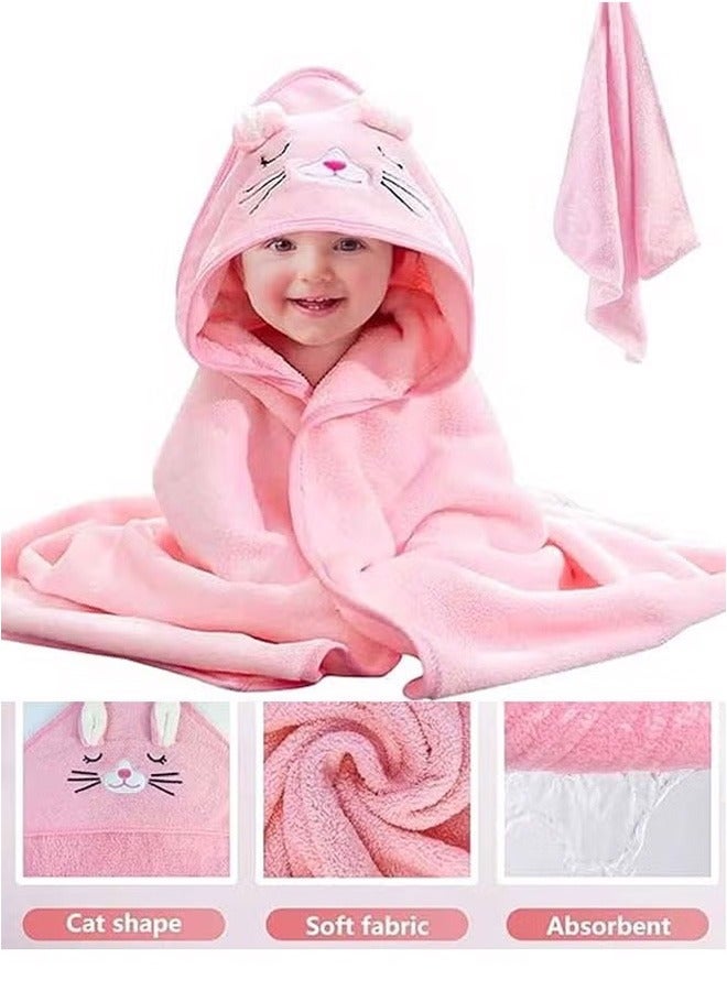 Baby Bath Towel, Baby Hooded Bathrobe, Machine Washable Blanket,  Ultra Soft Hooded And Highly Absorbent Bathrobe Blanket, Coral Fleece Cape Style Bath Towel for Baby Boys and Girls, 80x80cm Large Baby Bath Blanket Hooded, Cartoon Animal Design, Soft and skin-friendly, It is not easy to shed, Quick drying, pink  - Image 4