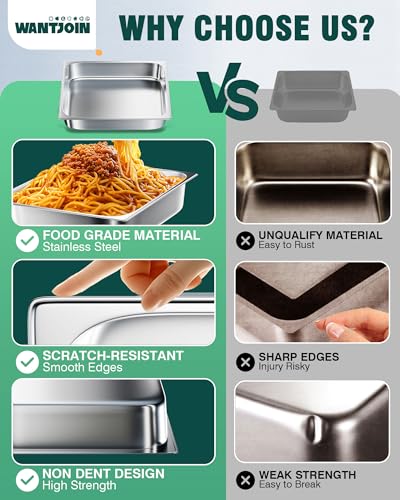 WantJoin Steam Table Hotel Pans 1/2 Half Size 2.5 Inch Deep 6 Pack, Stainless Steel Metal Tray Sets Food Storage Container for Restaurant Chafing Dishes Commercial Buffet Warmer Catering Supplies - Image 3