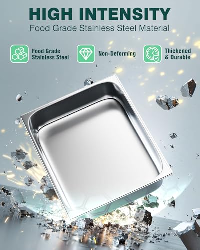 WantJoin Steam Table Hotel Pans 1/2 Half Size 2.5 Inch Deep 6 Pack, Stainless Steel Metal Tray Sets Food Storage Container for Restaurant Chafing Dishes Commercial Buffet Warmer Catering Supplies - Image 5