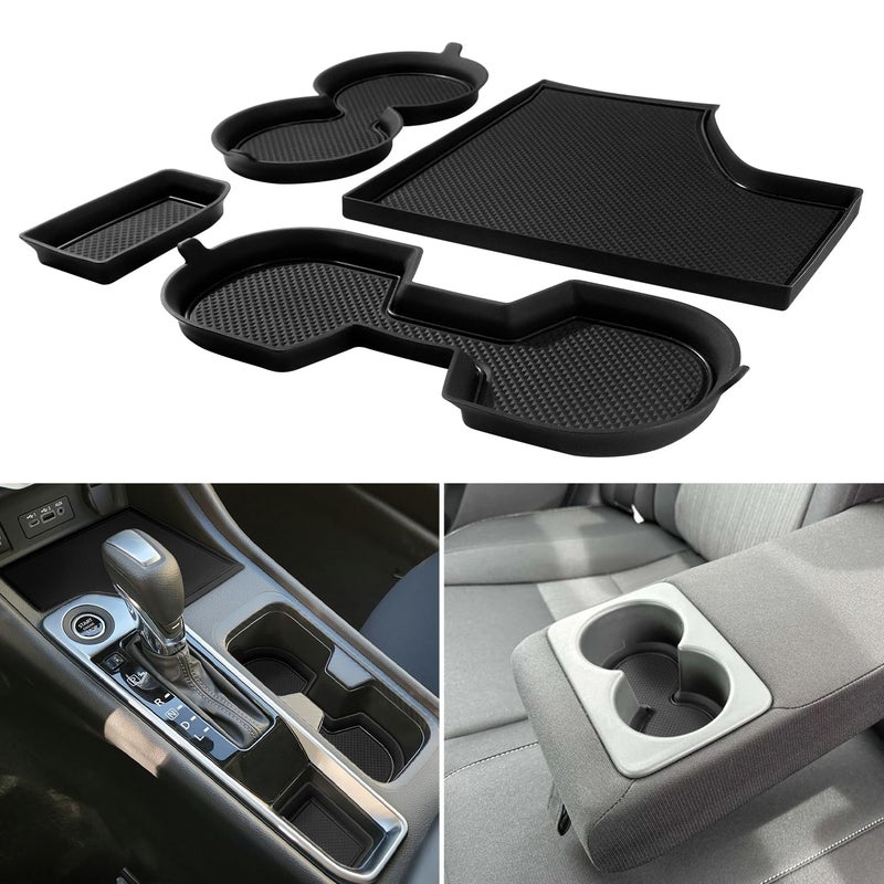 KENTUTO Cup Holder Inserts Coaster for Nissan Sentra Accessories 2025 2024 2023 2022 2021 2020 Center Console Liners Silicone Cup Mat Pad Interior Decoration4pcs SetsBlack Trim - Image 3