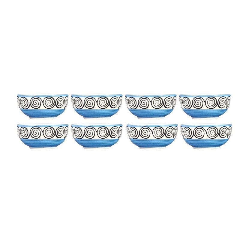 Caffeine Ceramic Handmade Blue Doodle Katori Bowl Set of 8 - Image 1