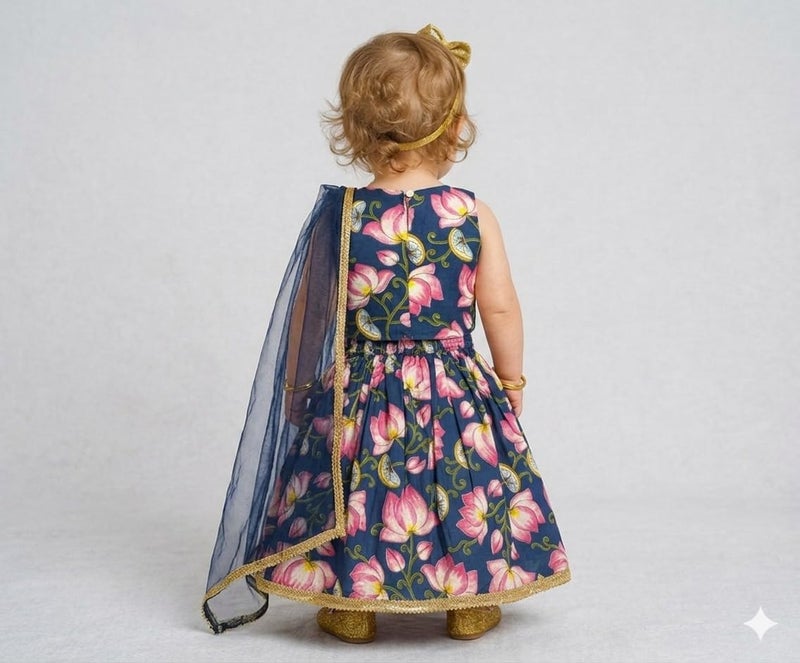A.T.U.N. (ALL THINGS UBER NICE) Baby Girls Cotton Ethnic Floral Lehenga Choli Set with Lace & Dupatta | Traditional 3-Piece Festive Outfit for Kids - Image 5