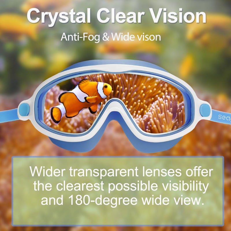 Seago Kids Goggles for Swimming 2 Pack No Leaking Anti-Fog Outer Eye Fit with Wide View UV Protection Crystal Clear Watertight Swim Goggles with nose cover Suitable for Children Youth Boys Girls Age 3 to 14 - Image 3