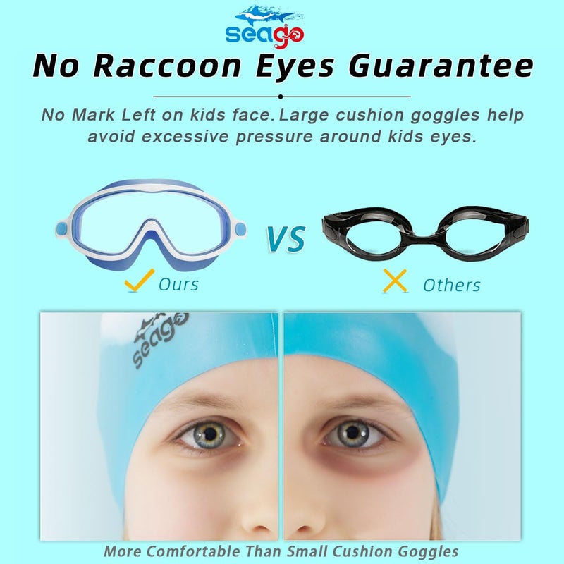 Seago Kids Goggles for Swimming 2 Pack No Leaking Anti-Fog Outer Eye Fit with Wide View UV Protection Crystal Clear Watertight Swim Goggles with nose cover Suitable for Children Youth Boys Girls Age 3 to 14 - Image 5