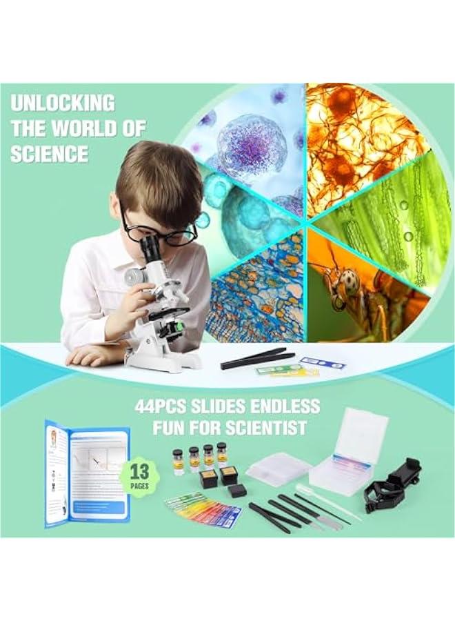 Arabest New 2024 Kids Beginner Microscope Science Kit with 100X-1200X Magnification, 13 Prepared Slides & DIY Blank Slides, 18MM HD Lens, Adjustable LED Light, ABS Box - Ideal Microscope for Kids Ages 5-7 a  - Image 2